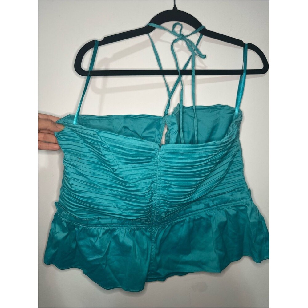 White House Black Market Poplin Keyhole Bustier Top SZ 16 Back Zipper Color Blue - Picture 3 of 11